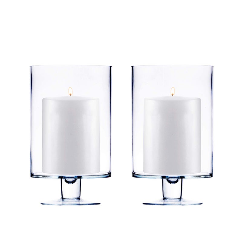 CYS EXCEL Glass Hurricane Pillar Candle Holders (H:10" W:6", 2 PCS) | Multiple Size Choices Short Stem Candle Jars | Stemmed Glass Cylinder Candle Vase - Image 5